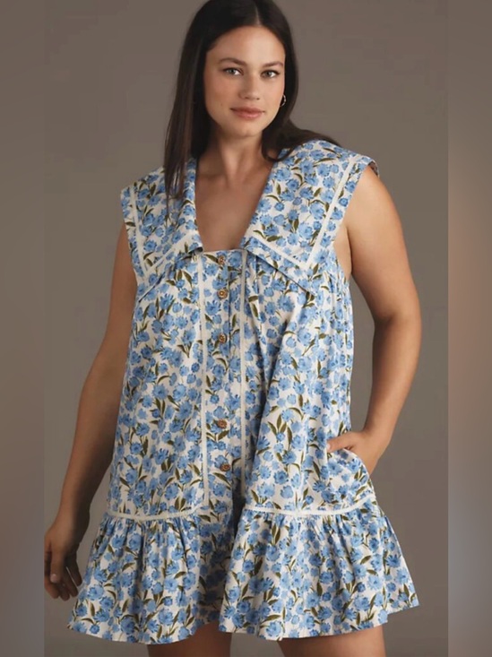 Maeve Tops - NWOT Maeve Sleeveless Blue Floral Ruffle Hem Women’s Top